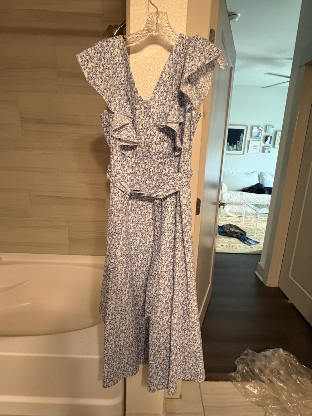 Light Blue Floral Ruffle Dress